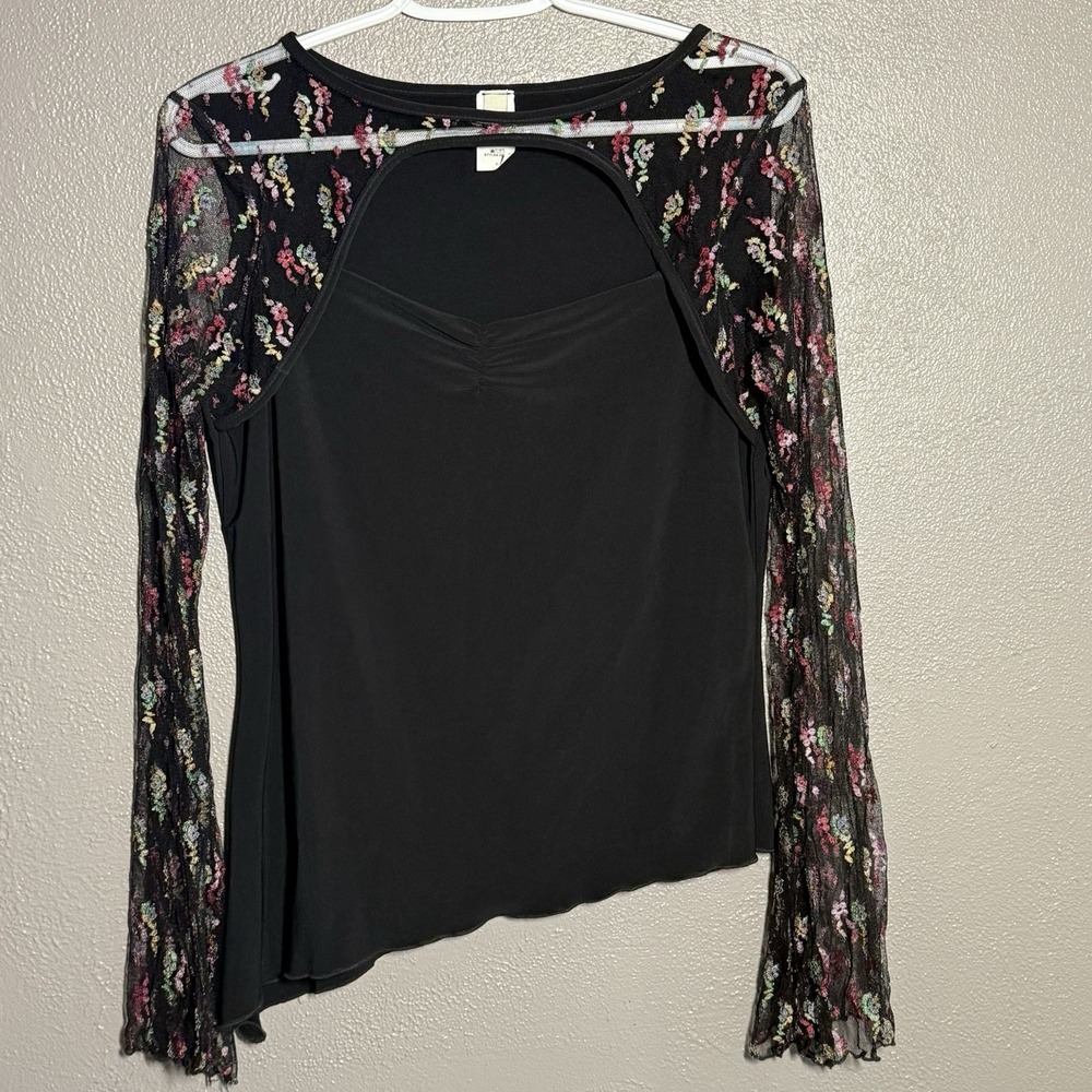 Womens Y2K Top Fairy Asymmetrical Sheer Floral Cutout Size L by Kiwi